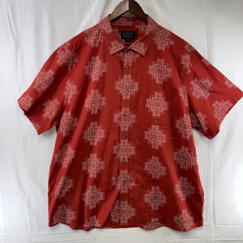 Pendleton Button Up Shirt Mens XXL Red Geometric Southwestern Short Sleeve